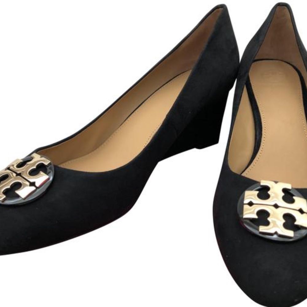 Tory Burch Black Claire 65mm Suede Wedge Pumps 9